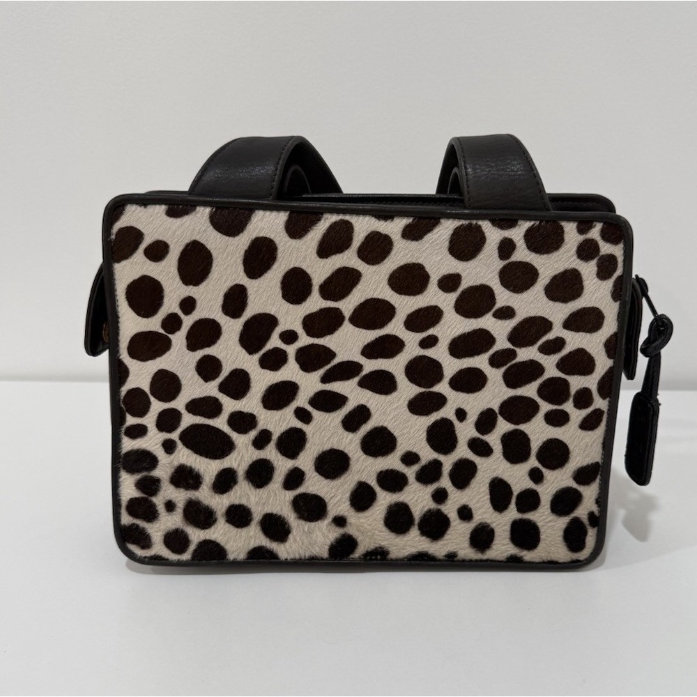 VTG Carlos Falchi Animal Print Calf Hair Leather Handbag Tan Dark Brown